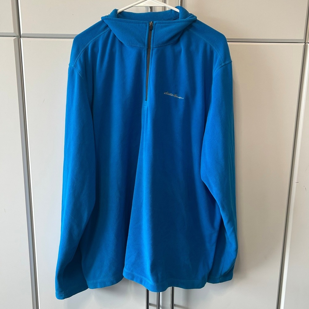 Eddie Bauer Mens 1/4 Zip Fleece Pullover Blue Mock Neck Long Sleeve XL